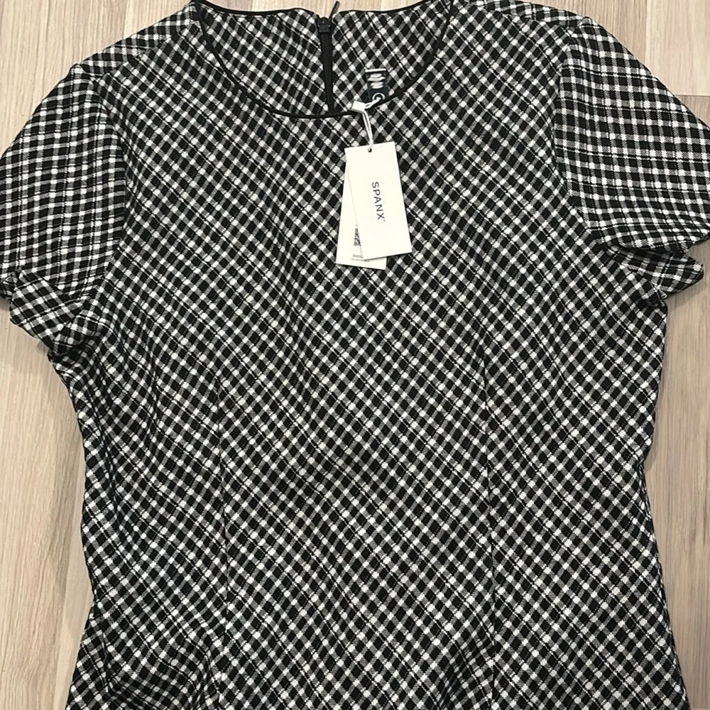 Spanx Ponte Black & White Plaid –‎ Stretch Fabric Elegant Checkered Dress Size S